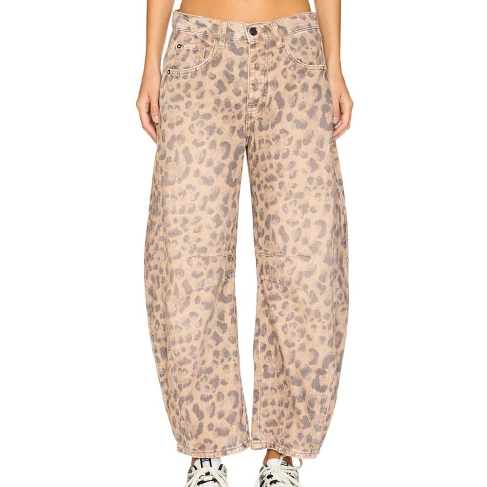 We The Free Good Luck Printed Mid Rise Barrel In Brown Color: Brown